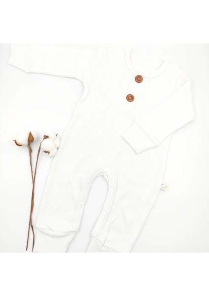 Fitilli İki Düğmeli Beyaz Uzun Kollu %100 Cotton Bebek Tulum fiyatları