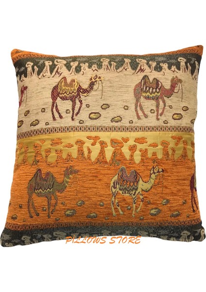 Deve Desenli Turuncu Kırlent Kılıfı 45CM*45CM