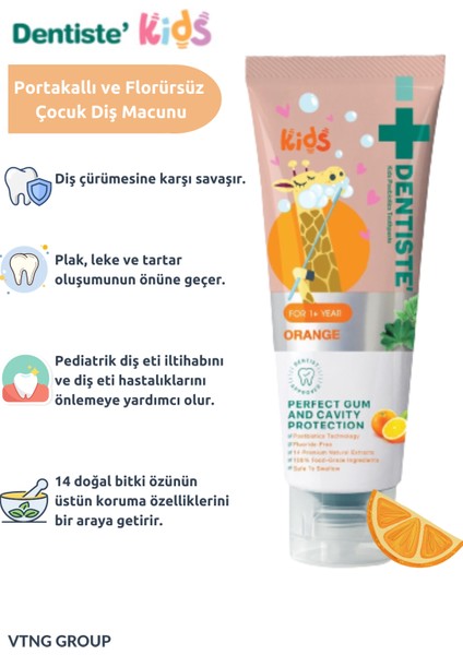 Kids 1-6 Yaş Bitkisel Portakallı Florürsüz Çocuk Diş Macunu
