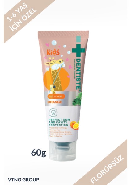 Kids 1-6 Yaş Bitkisel Portakallı Florürsüz Çocuk Diş Macunu
