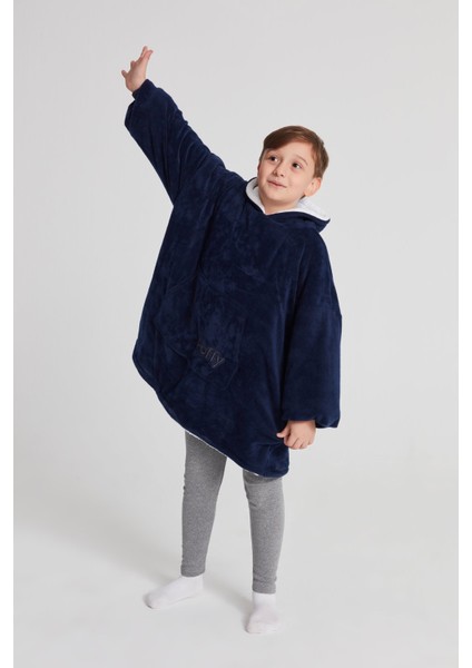 Çocuk Oversize Giyilebilir Battaniye Tek Beden Çok Rahat 12 Yaş Altı Unisex Hoodie Peluş Kapüşonlu Sweatshirt