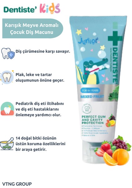 Kids Junior +6 Yaş Bitkisel Karışık Meyveli Çocuk Diş Macunu fiyatları