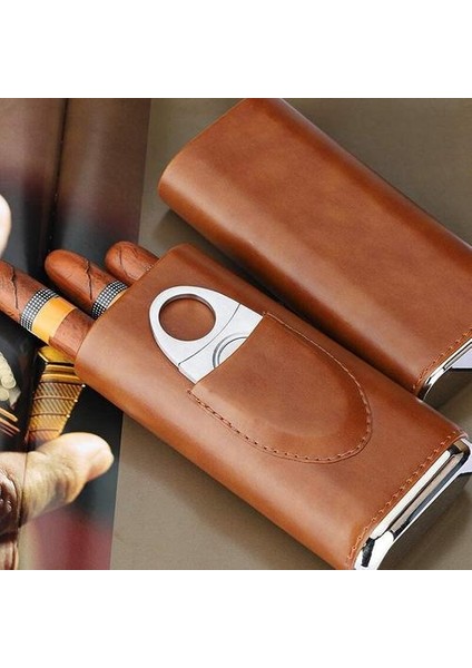 Yüksek 3 Parmak Neme Sahipleri Taşınabilir Puro Kutusu Kahverengi Puro Deri Kılıf ile Puro Kesici (Yurt Dışından) fiyatları