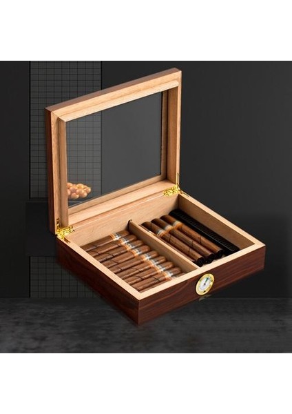Cedar Ahşap Puro Seyahat Nemlendirici Higrometre Puro Humidor Sigaren Kutusu ile Taşınabilir Puro Kılıfı Taşınabilir Puro Kılıf (Yurt Dışından)