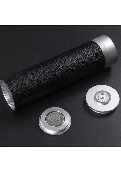 Taşınabilir Seyahat Puro Durumda Deri Alüminyum Alaşımlı Çizgili Puro Tüp Mini Neme Nemlendirici Higrometre Kutusu ile Fit 4 Puro (Yurt Dışından) modelleri