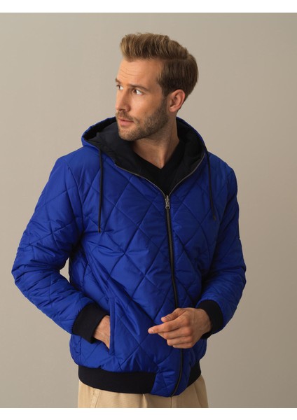 Erkek Mavi Çift Taraflı Regular Fit Mont