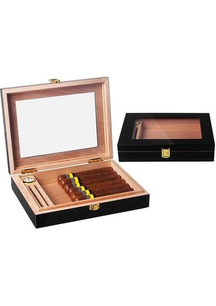 Puro Humidor Ispanyol Cedar Ahşap Küçük Puro Kutusu Higrometre Nemlendirici (Yurt Dışından)