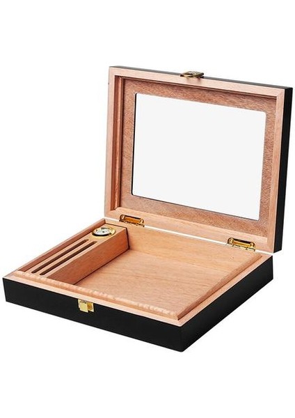 Puro Humidor Ispanyol Cedar Ahşap Küçük Puro Kutusu Higrometre Nemlendirici (Yurt Dışından)