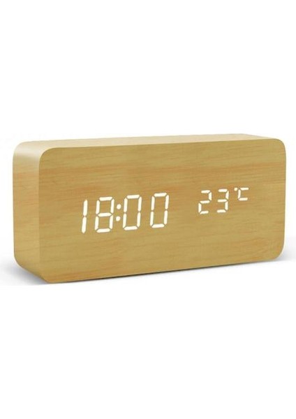 LED Çalar Saat Ahşap Izle Masa Ses Kontrolü Dijital Ahşap Despertador USB / Aaa Powered Elektronik Masaüstü Saatler (Bambu Ahşap) (Yurt Dışından)