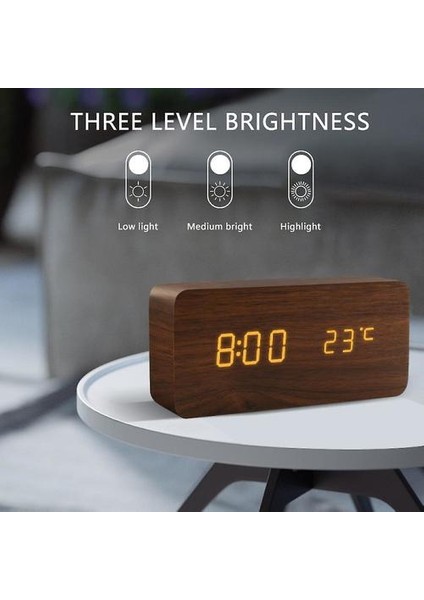 LED Çalar Saat Ahşap Izle Masa Ses Kontrolü Dijital Ahşap Despertador USB / Aaa Powered Elektronik Masaüstü Saatler (Bambu Ahşap) (Yurt Dışından)