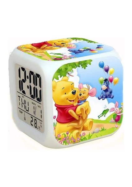 Winnie Pooh Çalar Saat LED Parlayan Dijital 7 Renk Değiştirme Masa Saati (Yurt Dışından)