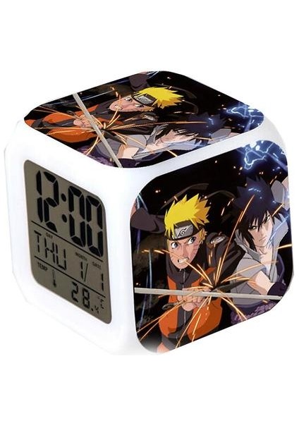 Uzumaki Naruto Uchiha Sasuke Dijital Termometre Parlayan Küp Çalar Saat Renk Değiştirme LED (Yurt Dışından)