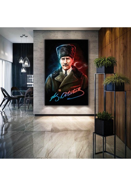 Gazi Mustafa Kemal Atatürk ve Türk Bayrağı Kanvas Tablo