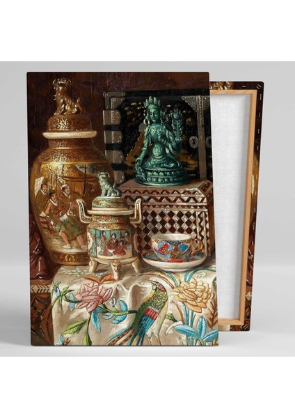 Antika Vazo Buda Heykeli ve Nakışlı Örtü Kanvas Tablo fiyatları