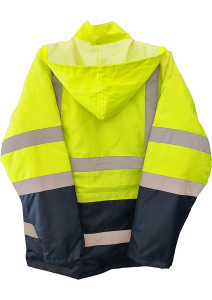 Hı-Vıs Yüksek Görünürlü Reflektörlü Iş Montu Parka Sarı-Lacivert