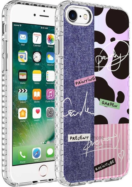 Apple iPhone Se 2020 Kılıf Airbag Kenarlı Renkli Desenli Elegans Silikon