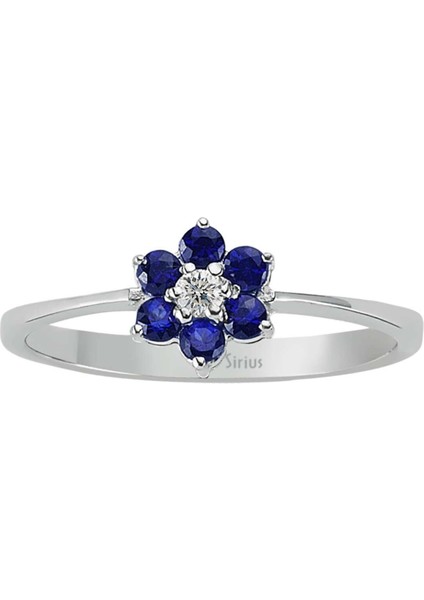 Safir ve Pırlanta Taşlı Papatya Yüzük 0401R0030