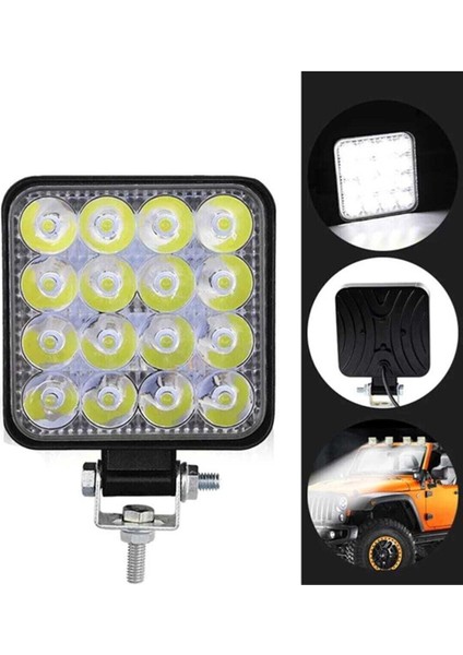 Üniversal Off Road Beyaz Işık Sis Farı Lambası 16 LED Kare 12-24V 48 Watt
