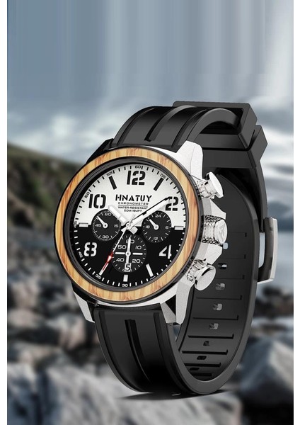 Hnatuy Doğal Ahşap Detaylı Quartz Erkek Saat