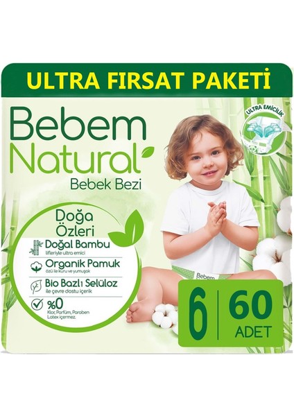 Bebem Bebek Bezi Natural Beden:6 (15+Kg) Extra Large 360 Adet Ekstra Ultra Fırsat Pk