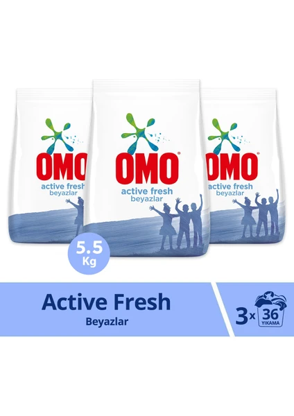 Active Fresh Toz Çamaşır Deterjanı Beyazlar Için 5,5 kg 36 Yıkama 3 Adet