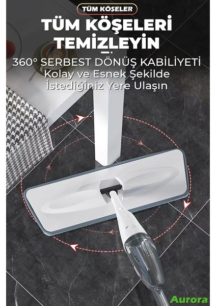 360° Derece Dönebilen Su Hazneli Püskürtmeli Sprey Mop
