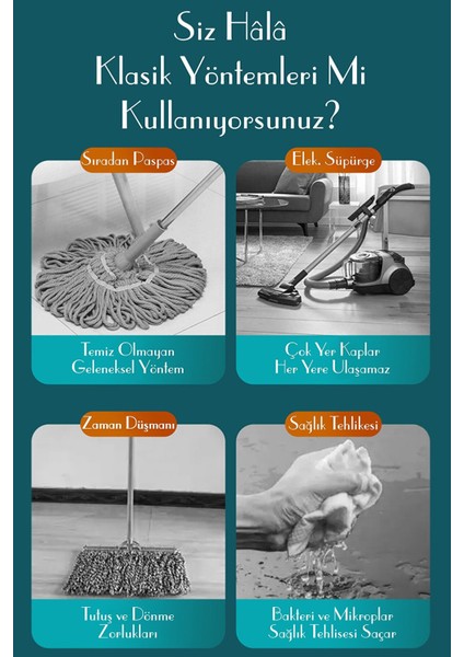 360° Derece Dönebilen Su Hazneli Püskürtmeli Sprey Mop