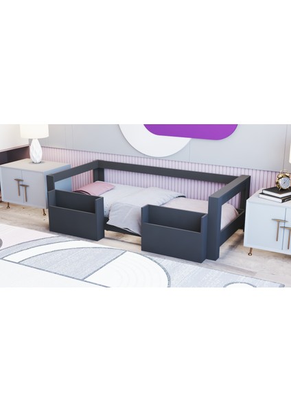 Birdie Antrasit Montessori Cepli Çocuk Karyolası