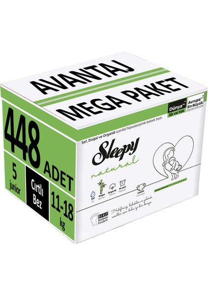 Bebek Bezi Natural Beden:5 (11-18KG) Junior 448 Adet Avantaj Mega Pk