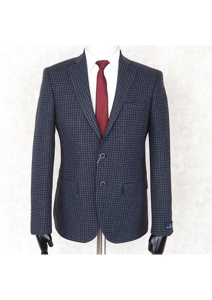 Yünlü Erkek Regular Fit Mono Yaka Lacivert Drop 6 Tek Ceket