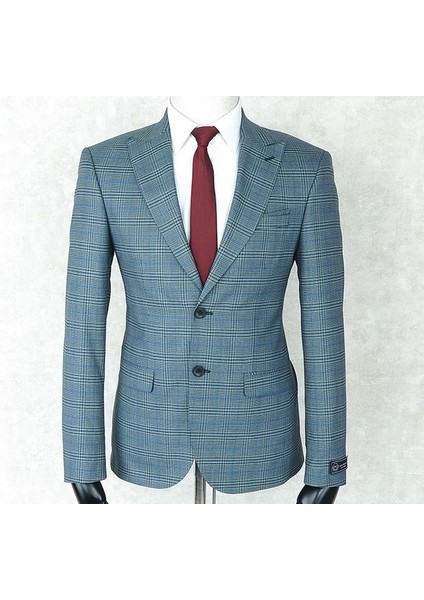 Erkek Slim Fit Sivri Yaka Yeşil Drop 6 Ceket