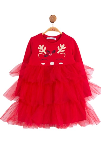 Kız Bebek Geyikli Tütü Etekli Elbise 73604 Kırmızı