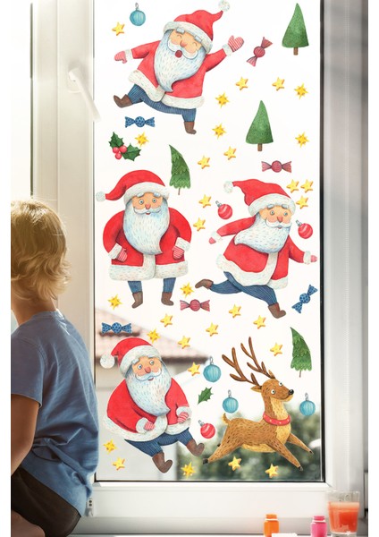 Sevimli Noel Babalar Yılbaşı Süsleme Bebek Çocuk Odası Sticker Seti Yeniyıl