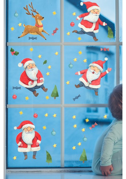 Sevimli Noel Babalar Yılbaşı Süsleme Bebek Çocuk Odası Sticker Seti Yeniyıl modelleri