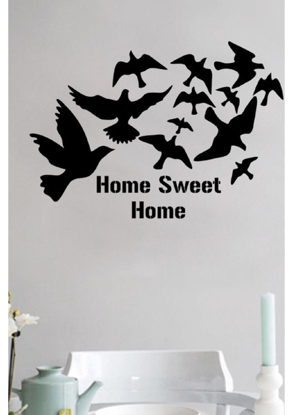 Home Sweet Home Duvar Yazısı Duvar Stickerı 60X40CM - Siyah