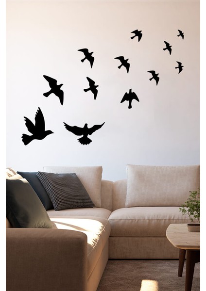 Kuş Sürüsü Uçuşan Kuşlar Serisi Duvar Duvar Sticker Yapıştırma - Siyah