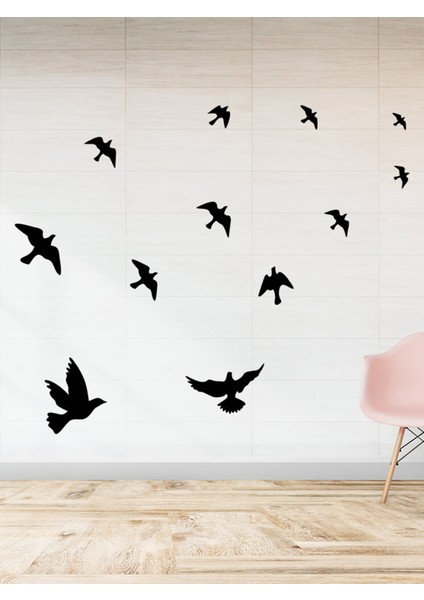 Kuş Sürüsü Uçuşan Kuşlar Serisi Duvar Duvar Sticker Yapıştırma - Siyah fiyatları