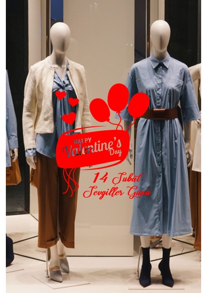 Sevgililer Günü Için Uçan Balonlar ve Kalpler 60 cm Sticker