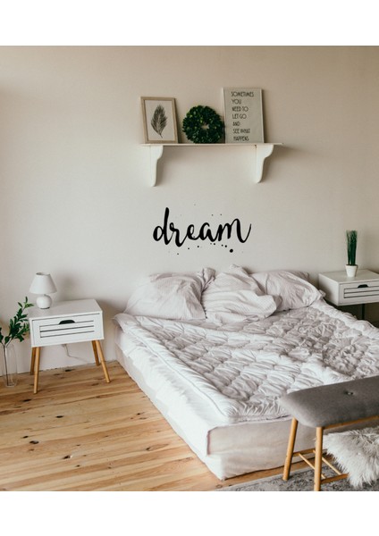 El Yazısı ile Yazılmış Dream Yazısı Duvar Sticker, Ev Dekorasyonu, Ofis Sticker, Oturma Odası Sticker 60X33 cm - Siyah fiyatları