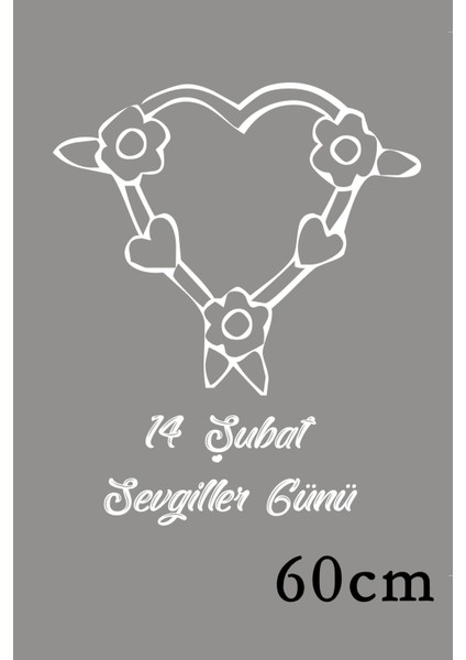 Sevgililer Günü Üzerinde Çiçekler Bulunan Kalp 60 cm Sticker