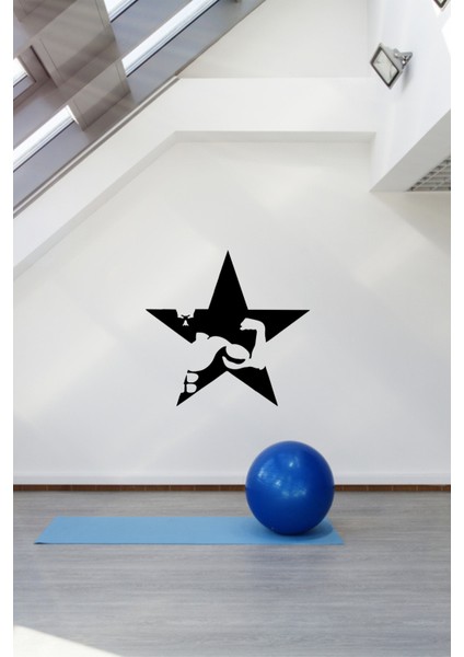 Yıldız ve Kaslı Adam Sticker - Spor Salonu Dekoru, Spor Çıkartması, Motivasyon Çıkartması,