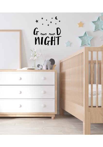 Good Night Yazısı Duvar Sticker, Ev Dekorasyonu,ofis Sticker, Oturma Odası Salon Sticker - 60X58CM fırsatları
