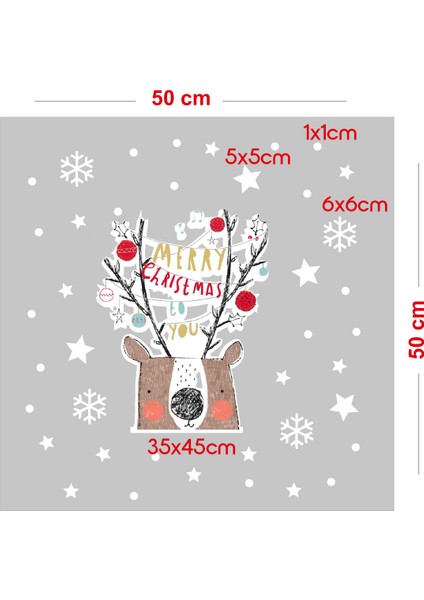 Yeni Yıla Özel Marry Christmas Yazısı Yapraklar ve Kar Tanesi Stickerları 35X45CM