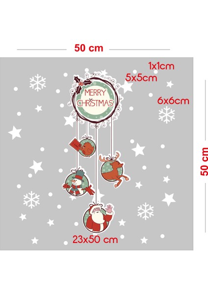 Marry Christmas Yazısı Salınan Detaylar Yılbaşı Süslemeleri ve Kar Tanesi Stickerları 23X50CM