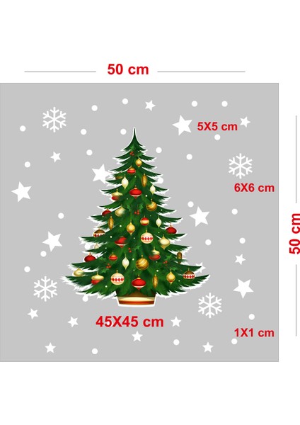 Yılbaşına Özel Kapı Için Çam Ağacı Yılbaşı Süslemesi ve Kar Tanesi Stickerları 45X45CM