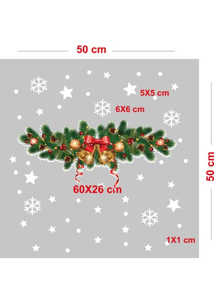 Yılbaşına Özel Kapı Için Yılbaşı Tacı Süslemesi ve Kar Tanesi Stickerları 60X26CM