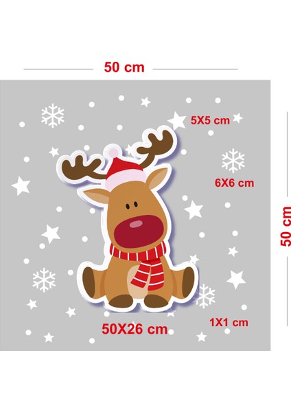 Yeni Yıla Yılbaşına Özel Sevimli Geyik Süslemesi ve Kar Tanesi Stickerları 50X26CM fırsatları