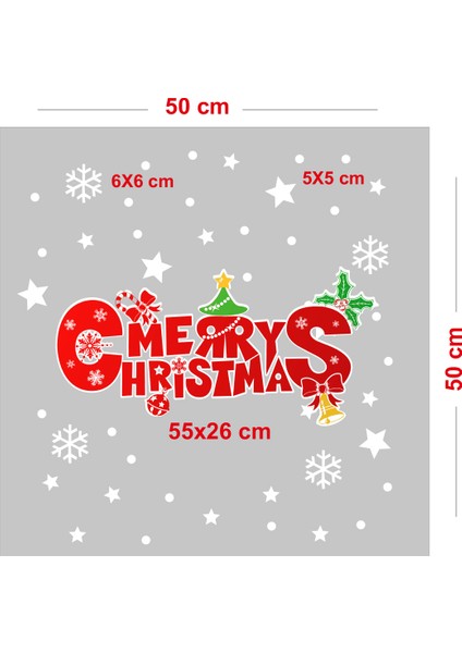 Yeni Yıla Özel Marry Christmas Yazısı Yılbaşı Süslemeleri ve Kar Tanesi Stickerları 55X26CM fırsatları
