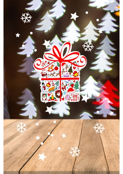 Yeni Yıla Özel Hediye Paketi Yılbaşı Süslemeleri ve Kar Tanesi Stickerları 38X43CM