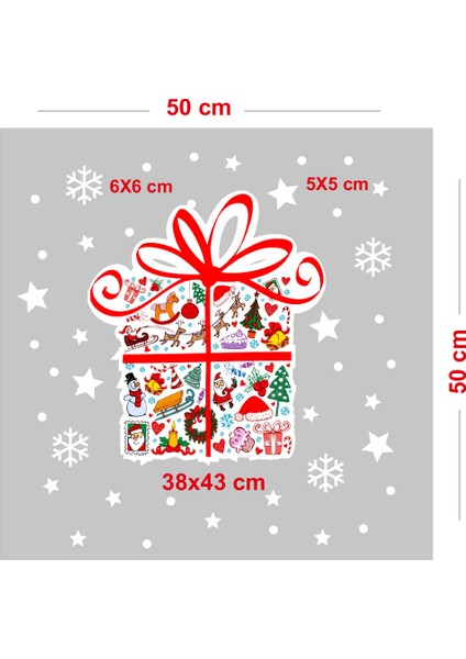 Yeni Yıla Özel Hediye Paketi Yılbaşı Süslemeleri ve Kar Tanesi Stickerları 38X43CM